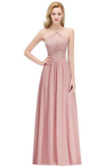 Looking for Bridesmaid Dresses in 100D Chiffon, A-line style, and Gorgeous Lace work  MISSHOW has all covered on this elegant A-line Keyhole Neckline Lace Top Long Spaghetti Bridesmaid Dress