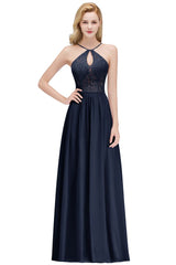 Looking for Bridesmaid Dresses in 100D Chiffon, A-line style, and Gorgeous Lace work  MISSHOW has all covered on this elegant A-line Keyhole Neckline Lace Top Long Spaghetti Bridesmaid Dress