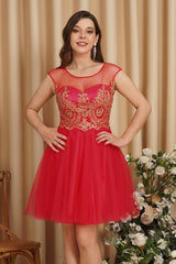 A-Line Lace Appliques Sweetheart Short Evening Dresses-misshow.com