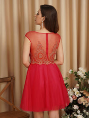 A-Line Lace Appliques Sweetheart Short Evening Dresses-misshow.com