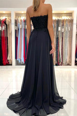 A-line Lace Long Front-Split Prom Dress Off-the-shoulder Evening Dress-misshow.com