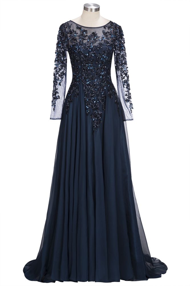 Looking for Realdressphotos in Tulle, A-line style, and Gorgeous Crystal,Pattern work  MISSHOW has all covered on this elegant A-line Long Sleeves Plus Size Floor Length Crystals Tulle Prom Dresses.