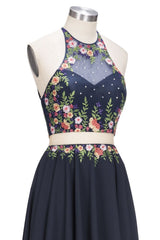 MISSHOW offers A-line Long Two-piece Sleeveless Flowers Appliques Plus Size Prom Dresses at a cheap price from Dark Navy, 30D Chiffon to A-line,Two Pieces Floor-length hem. Stunning yet affordable Sleeveless Realdressphotos.