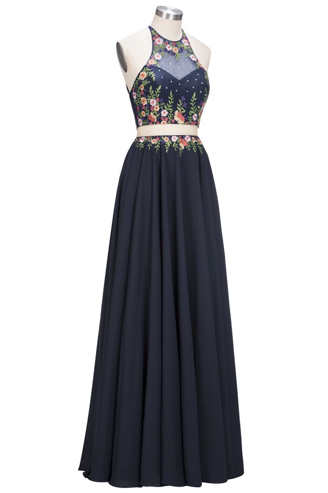 MISSHOW offers A-line Long Two-piece Sleeveless Flowers Appliques Plus Size Prom Dresses at a cheap price from Dark Navy, 30D Chiffon to A-line,Two Pieces Floor-length hem. Stunning yet affordable Sleeveless Realdressphotos.