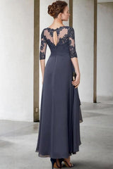 A-Line Mother of the Bride Dress Plus Size Ankle Length Chiffon Lace Half Sleeve-misshow.com