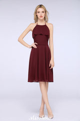 MISSHOW offers A-Line Ruffles Chiffon Halter Knee-Length Party Dress Simple Bridesmaid Dress at a good price from 100D Chiffon to A-line Knee-length them. Lightweight yet affordable home,beach,swimming useBridesmaid Dresses.