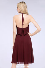 MISSHOW offers A-Line Ruffles Chiffon Halter Knee-Length Party Dress Simple Bridesmaid Dress at a good price from 100D Chiffon to A-line Knee-length them. Lightweight yet affordable home,beach,swimming useBridesmaid Dresses.