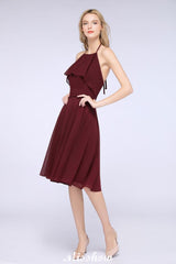 MISSHOW offers A-Line Ruffles Chiffon Halter Knee-Length Party Dress Simple Bridesmaid Dress at a good price from 100D Chiffon to A-line Knee-length them. Lightweight yet affordable home,beach,swimming useBridesmaid Dresses.