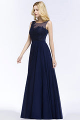 MISSHOW offers A-line Scoop Neck Bridesmaid Dress Chiffon Appliques Floor-Length Evening Maxi Gown Sleeveless at a good price from Misshow