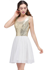 MISSHOW offers gorgeous White Scoop party dresses with delicately handmade Sequined in size 0-26W. Shop Mini prom dresses at affordable prices.