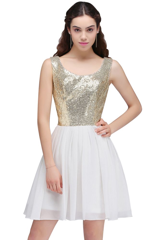 MISSHOW offers gorgeous White Scoop party dresses with delicately handmade Sequined in size 0-26W. Shop Mini prom dresses at affordable prices.