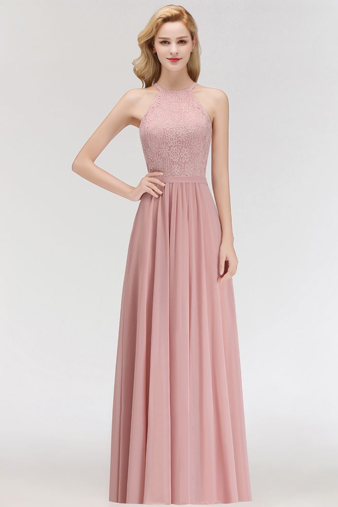 MISSHOW offers A-line Sleeveless Halter Long Lace Chiffon Bridesmaid Dress at a good price from Dusty Rose,Burgundy,Dark Navy,100D Chiffon to A-line Floor-length them. Stunning yet affordable Sleeveless Bridesmaid Dresses.