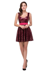 MISSHOW offers A-line Sweetheart sequins  Prom Dress at a cheap price from Burgundy, Sequined to A-line Mini hem. Stunning yet affordable Sleeveless Prom Dresses,Homecoming Dresses.