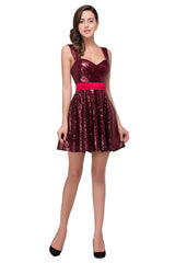 MISSHOW offers A-line Sweetheart sequins  Prom Dress at a cheap price from Burgundy, Sequined to A-line Mini hem. Stunning yet affordable Sleeveless Prom Dresses,Homecoming Dresses.