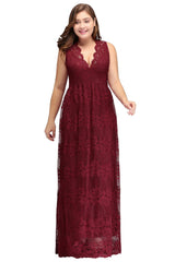 MISSHOW offers gorgeous Burgundy V-neck party dresses with delicately handmade Lace in size 0-26W. Shop Floor-length prom dresses at affordable prices.