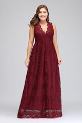 MISSHOW offers gorgeous Burgundy V-neck party dresses with delicately handmade Lace in size 0-26W. Shop Floor-length prom dresses at affordable prices.