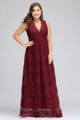 MISSHOW offers gorgeous Burgundy V-neck party dresses with delicately handmade Lace in size 0-26W. Shop Floor-length prom dresses at affordable prices.