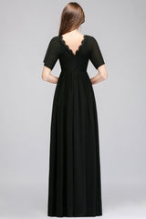 MISSHOW offers A-line V-neck Short Sleeves Long Black Chiffon Bridesmaid Dress at a good price from Black,100D Chiffon to A-line Floor-length them. Stunning yet affordable Short Sleeves Bridesmaid Dresses.