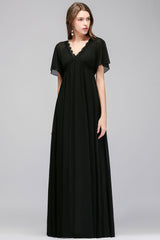 MISSHOW offers A-line V-neck Short Sleeves Long Black Chiffon Bridesmaid Dress at a good price from Black,100D Chiffon to A-line Floor-length them. Stunning yet affordable Short Sleeves Bridesmaid Dresses.