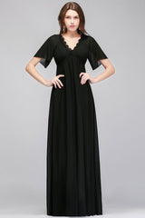 MISSHOW offers A-line V-neck Short Sleeves Long Black Chiffon Bridesmaid Dress at a good price from Black,100D Chiffon to A-line Floor-length them. Stunning yet affordable Short Sleeves Bridesmaid Dresses.