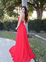 A-Line/Elegant Chiffon Spaghetti Straps Ruffles Sleeveless Floor-Length Prom Dresses