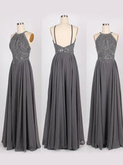 A-Line/Elegant Halter Sleeveless Beading Chiffon Prom Dresses