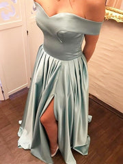 A-Line/Elegant Off-the-Shoulder Ruffles Satin Prom Dresses