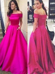 A-Line/Elegant Off-the-Shoulder Sleeveless Ruffles Satin Prom Dresses