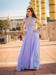 A-Line/Elegant Sleeveless Applique Chiffon Scoop Prom Dresses