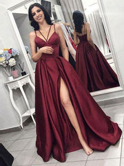 A-Line/Elegant Sleeveless Spaghetti Straps Ruffles Satin Prom Dresses