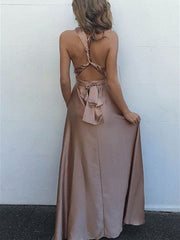 A-Line/Elegant Sleeveless Spaghetti Straps Silk like Satin Floor-Length Sash/Ribbon/Belt Prom Dresses