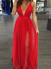 A-Line/Elegant Spaghetti Straps Sleeveless Floor-Length Chiffon Prom Dresses