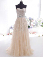 A-Line/Elegant Sweetheart Tulle Sleeveless Prom Dresses