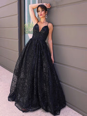 A-Line/Elegant V-neck Sequins Sleeveless Sequin Prom Dresses