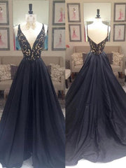 A-Line/Elegant V-neck Sleeveless Taffeta Prom Dresses