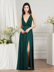 Affordable V-Neck Straps Chiffon Bridesmaid Dresses-misshow.com