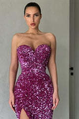 Alluring Glittering Sequins Sweetheart Side-Slit Prom Dresses-misshow.com