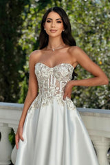 Amazing A-Line Satin Lace Sweetheart Sleeveless Ivory Wedding Dress With Appliques