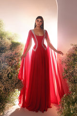 Amazing A-Line Tulle Scoop Sleeveless Red Prom Dress With Ruffles