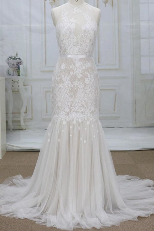 Amazing Appliques Tulle Mermaid Elegant Wedding Dresses