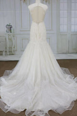 Awesome Appliques Tulle Mermaid Elegant Wedding Dresses