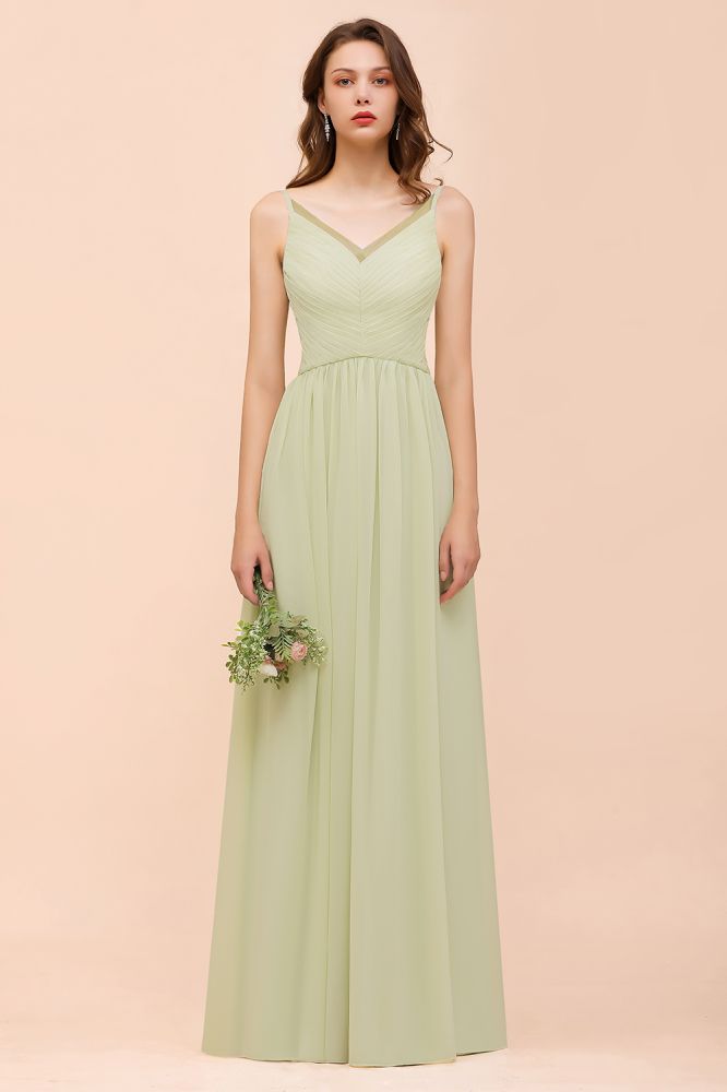 Backless Sage Bridesmaid Dress Floor Length Spring /Summer Maid of honor Dress-misshow.com