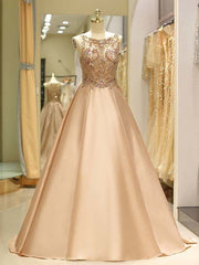 Ball Gown Sleeveless Bateau Beading Satin Prom Dresses