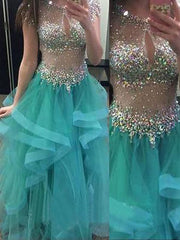 Ball Gown Sleeveless Jewel Beading Floor-Length Organza Prom Dresses