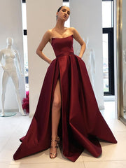 Ball Gown Sleeveless Strapless Ruffles Satin Prom Dresses