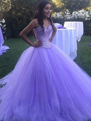 Ball Gown Tulle Beading Sweetheart Sleeveless Prom Dresses