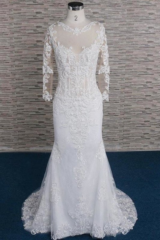 Beading Appliques Long Sleeve Mermaid Elegant Wedding Dresses