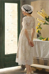 Beautiful A-line Lace Short Wedding Dresses With 3/4 Sleeves-misshow.com