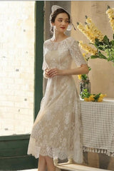 Beautiful A-line Lace Short Wedding Dresses With 3/4 Sleeves-misshow.com