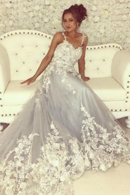 Beautiful A-line Long Sleeveless Sweetheart Prom Dresses With Lace-misshow.com